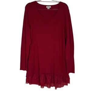 Style & Co Sweater Womens XXL Red Lace Ruffle Hem Tunic Scoop Neck Long Sleeve